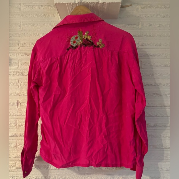 Vintage silk beaded blouse shirt with gemstone buttons. Beautiful! - Picture 3 of 11